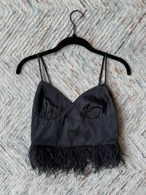 Cotton Candy LA Black Feather Trim Satin Cami Tank